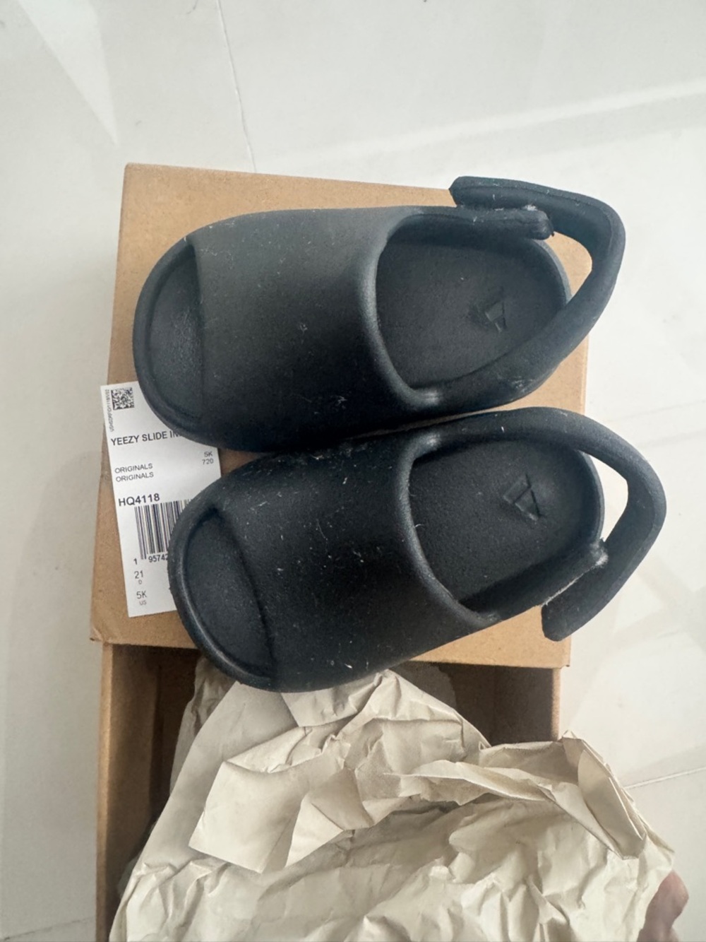Yeezy Kids Black Foam Slide Sandals with Heel Strap